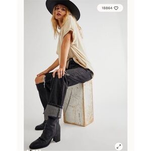 FREE PEOPLE Elle Block Heel Boot Black EU 37 US Size 7